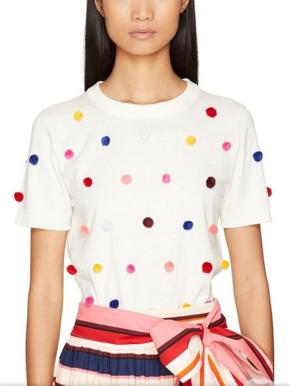 NWT Kate Spade Rainbow Pom Pom Sweater Tee Top Knit Small